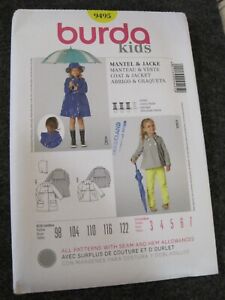 BURDA KIDS GIRLS' COAT & JACKET 9495 Sewing Pattern UNCUT