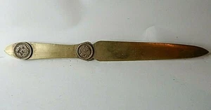 Antique Hand made Brass letter opener with Applied Medallions 17 cm long - Picture 1 of 4