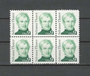 UNITED STATES , 1980/85 , SYLVANUS THAYER , BLOCK OF 6 9c STAMPS , PERF , MNH - Picture 1 of 1