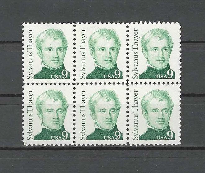 UNITED STATES , 1980/85 , SYLVANUS THAYER , BLOCK OF 6 9c STAMPS , PERF , MNH - Image 1 of 1