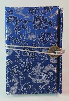 Personal Organizer Chinese Yun Silk Hardcover Trifold Blue With Silver Dragons - Image 1 of 4