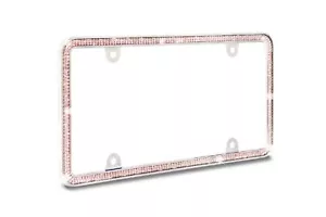Marco de placa de matrícula de metal cromado cromado cristal cristal rosa super bling 2 filas - Imagen 1 de 4