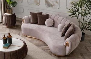 Luxus Sofa Big Couch Runde Couchen xxl Sofas Sitzmöbel Stoff 263cm Grau - Bild 1 von 12