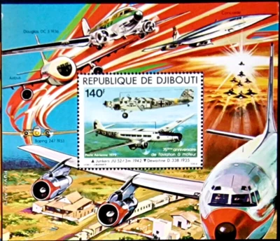 Djibouti 1979 MNH Old Planes 1942 Nazi German Aviation Stamps Block - Image 1 of 3