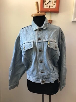 Jaqueta jeans vintage anos 80 Esprit caminhoneiro azul denim feminina média feita nos EUA - Imagem 1 de 4