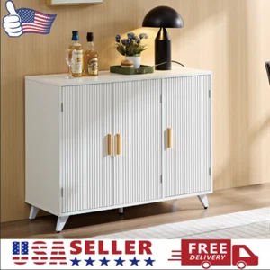 Ideboard W/ Wavy Texture Buffet Cabinet,White Accent Cabinet W/ Door,bookcase - Picture 1 of 8