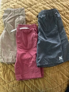 Three Teen Boy Shorts Size 14/L Grey Hurley Red Free Planet Tan urban Pipeline - Picture 1 of 8