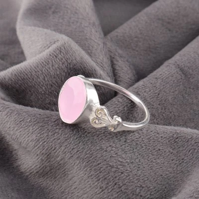 Anel de prata esterlina 925 com pedra preciosa de calcedônia rosa feito à mão anel de joia para presente - Imagem 1 de 3