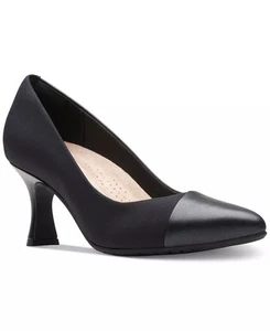 Clarks Kataleyna Rose Women's Black Leather 7.5M Mixed-Media Comfort Pumps NWB - Picture 1 of 11