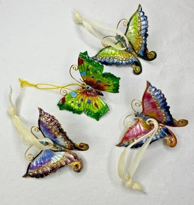 Butterfly Ornaments Cloisonné Enameled Set of 4 Multicolor - Picture 1 of 8