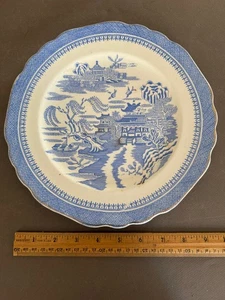 OLD HALL BLUE WILLOW GOLD TRIM TRANSFERWARE DINNER PLATE ANTIQUE (4) - Picture 1 of 5