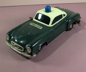 MS 1945 Blech Aufzieh Mercedes-Benz 190SL Polizeiauto Spielzeug Western Germany mit Box - Bild 1 von 9