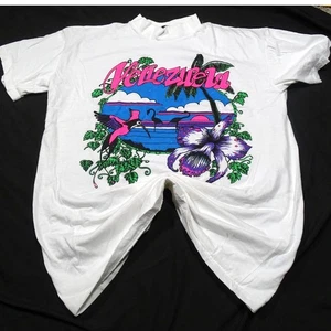 Vintage 90s Venezuela Tropical Sunset T-Shirt L Made USA Orchid Flower Graphic Tee - Bild 1 von 9