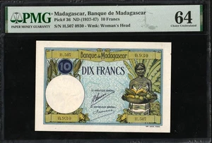 i-001042 Madagascar 10 Francs ND (1937-1947). PMG 64 - Picture 1 of 2