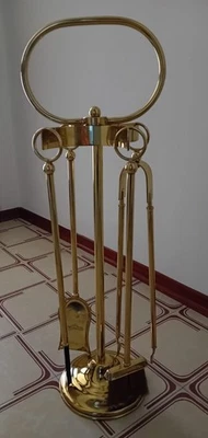 Vintage Attrezzi Per Camino In Ottone Nuovo Anni 90 - Immagine 1 di 2