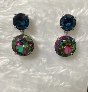 Vtg J Crew Faceted Silver Tone Aurora Borealis Crystal Dangle Stud Earrings HTF - Picture 1 of 10