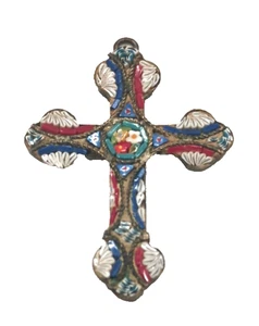 Antique Micro Mosaic MILLIFIORI Cross Pendant - Picture 1 of 8