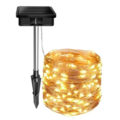 HunnyKome солнечное освещение 20 футов 100 светодиодов интегрированный светодиодный солнечный медный струнный светильник - Изображение 1 из 3