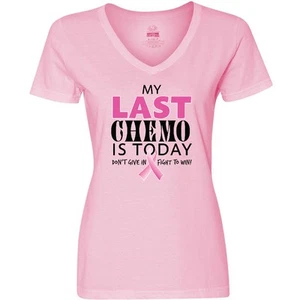 Inktastic My Last Chemo Is Today Women's V-Neck T-Shirt Breast Cancer Survivor - Picture 1 of 4