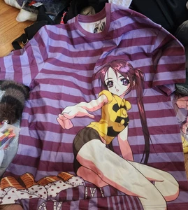 YUE x YUMIN HA - PURPLE STRIP ' 3 '' TEE , SIZE L - Picture 1 of 5