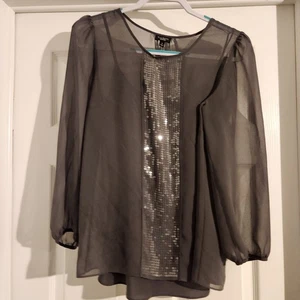 Talbots Petites 8P graue transparente Bluse mit Camisole Pailletten schick elegant - Bild 1 von 6