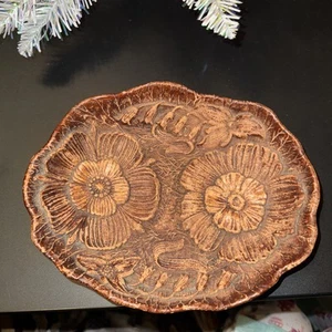 Vintage Heavily Carved Syroco Style Composite Wood Floral Bowl 1946 Nut Bowl. - Picture 1 of 8