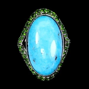 Summer 925 Silver Ring Oval Turquoise Chrome Diopside Gemstone Jewelry Size 7 - Picture 1 of 13