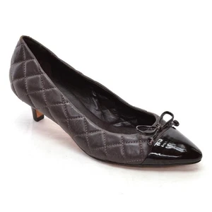 Ladies French Sole Bow Quilted Kitten Heel Pump 6 M Brown Cap Toe Slip On Shoes - Picture 1 of 5