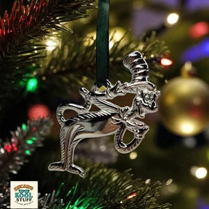 Christmas Tree Ornament Dr Seuss 2003 Cat in the Hat Mischievous Cat Silver Plat - Picture 1 of 12