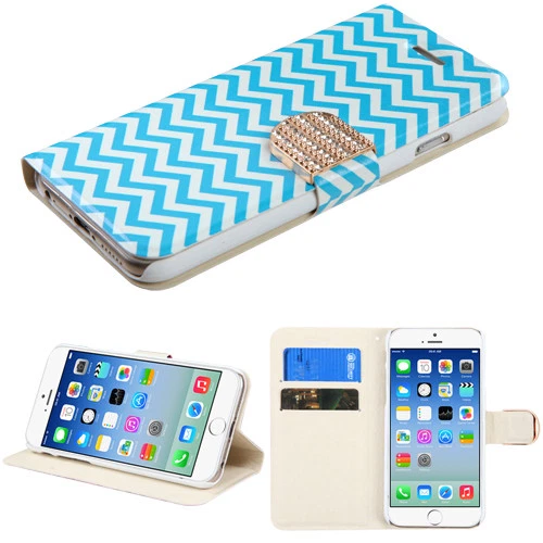 Funda tipo billetera de cuero Asmyna abatible Chevron para iPhone 6 y 6s - blanca/azul Foto 1 de 1