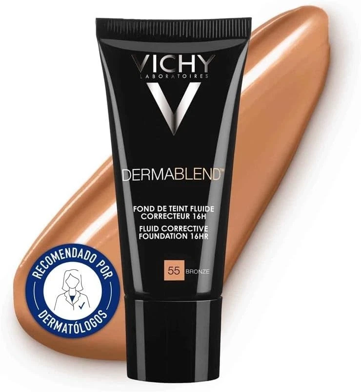 Vichy Dermablend Base Fluida Alta Cobertura 55 Bronze 30 ml | 16h Duración | Aca - Imagen 1 de 4