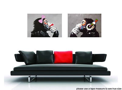 2x CANVAS lady girl  Art Print DJ MONKEY gorilla ape chimp PAINTING large - Image 1 of 4