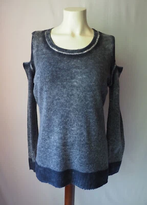 Feel The Piece Terre Jacobs Wool Cashmere Sweater Cold Shoulder Overdyed Blue ML - Image 1 of 4
