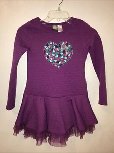 Dollie and Me Tunic Sz 8 Purple Long Sleeve Applique Heart Tulle Hem - Picture 1 of 9