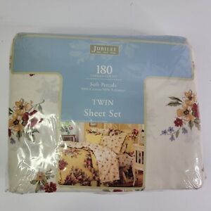 Jubilee 180 Thread Count Twin Sheet Set NOS Soft Percale Floral Jenna Rosebud