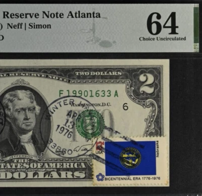 1976 $2 Federal Reserve Note PMG 64 First Day Stamp - Winter Haven, FL 19901633 - Image 1 of 3