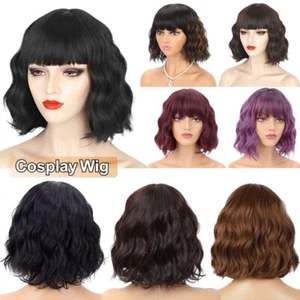 Women Short Curly Wavy Bob Hair Wigs Air bangs Fashion Party Cosplay Full Wig - Picture 1 of 18