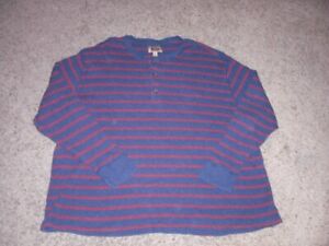 FOUNDRY red & blue stripe Thermal cotton Henley button long sleeve shirt 4XL