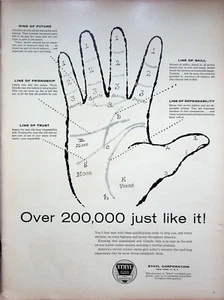 1957 Ethyl Gas Print Ad Palm Reader Future Line Friendship Trust Skill Venus - Imagen 1 de 1