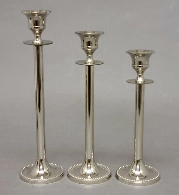 Candle Holder Nickel Plated on Brass Round 2.75"Dia 7"-8"-9"High Set of 3 - Image 1 of 3