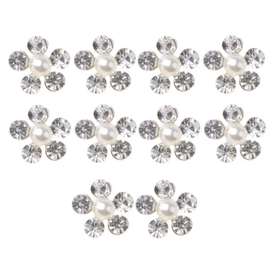 10x Crystal Diamante Flower Buttons Pearl Flatback Embellishment Phone Decor - Image 1 of 4