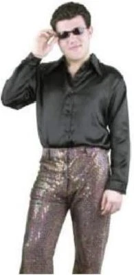 Camisa negra satinada discoteca proxeneta disfraz elegante Halloween adulto accesorio Foto 1 de 2