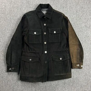 Piaa Jeans Jacket Mens Small Suede Moto 4 Pockets Bleached Pig Skin Goat Fur - Picture 1 of 9