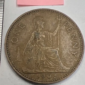 1962 British One Penny Copper -- Nice Shape Free Shipping Lot # 72.w.9 - Picture 1 of 7