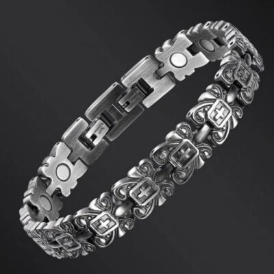 Silver Titanium Adjustable Length Retro Medical Magnets Bracelet Cross Crucifix - Image 1 of 4