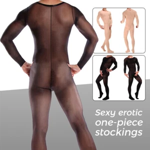 Herren Dessous Bodystocking Ganzkörper Strumpfhose Bodysuit durchsichtig Nachtwäsche - Bild 1 von 22