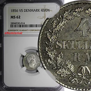 Denmark Frederik VII Silver 1856 VS 4 Skilling Rigsmont NGC MS62 KM# 758.2 (14) - Picture 1 of 3