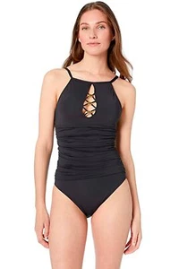 Bleu Rod Beattie Women's High Neck Lattice Front One-Piece Swimsuit Bathing Suit - Picture 1 of 3