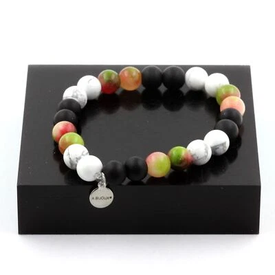 Steine Und Minéraux. Armband Perlen Turmalin melon Wasser + Howlith+ Onyx No - Bild 1 von 4
