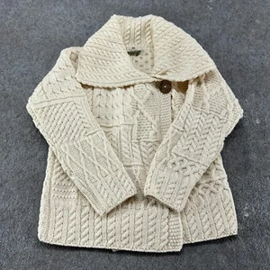 Carraigdonn Sweater Womens Small Cream Cardigan Merino Wool Cable Knit Chunky - Picture 1 of 11